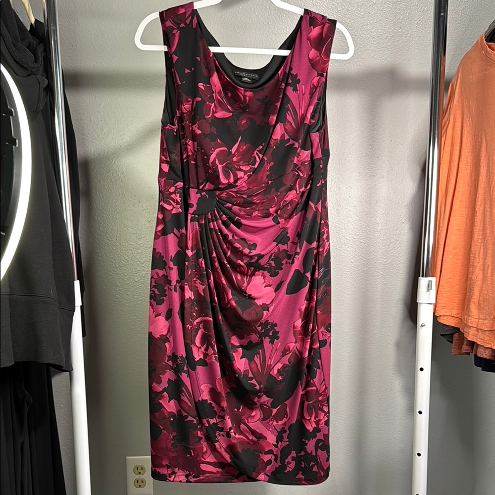 Floral Pink and Black Sleeveless Dress